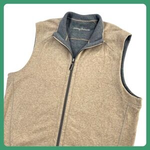 Tommy Bahama Reversible Vest Men's XL Tan Gray Ribbed Mock Neck Full‎ Zip Golf